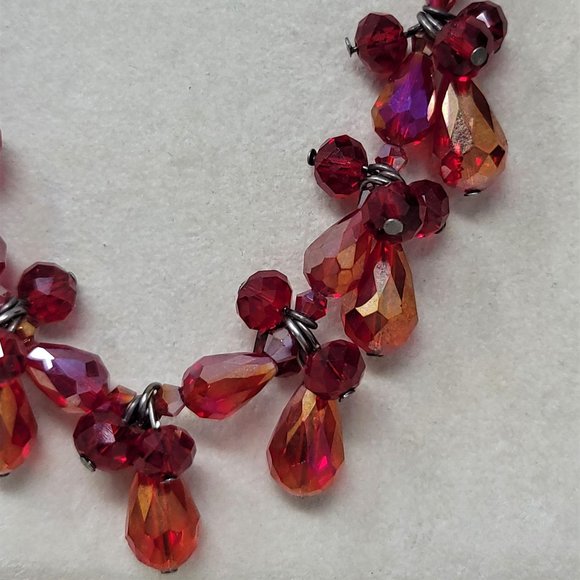 Sparkling Red Beaded Tear Drop Necklace Choker 16 - Picture 5 of 7